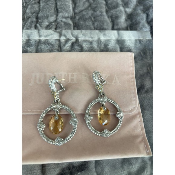 Couture Judith Ripka Citrine & Diamond Dangle SS & 18kt solid gold Earrings RARE - Picture 6 of 6